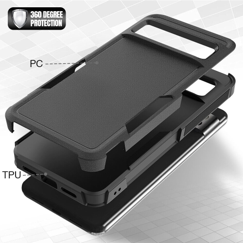 【CSmart】 Dual Layers Heavy Duty Rubber Armor Bumper Hard Case Cover for Google Pixel 8 Pro, Black