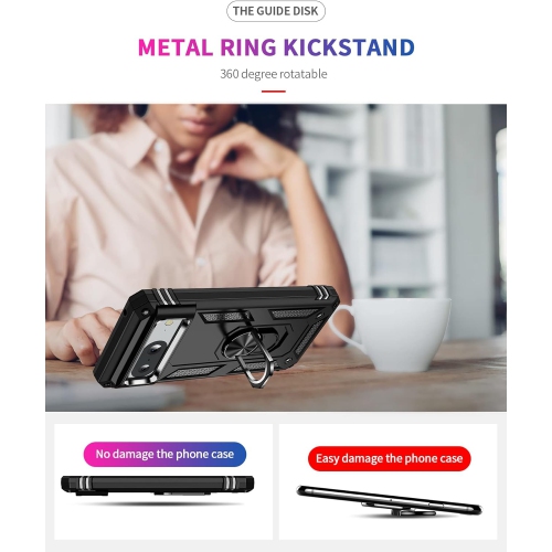 【CSmart】 Anti-Drop Hybrid Magnetic Hard Armor Case with Ring Holder for Google Pixel 8 2023, Black