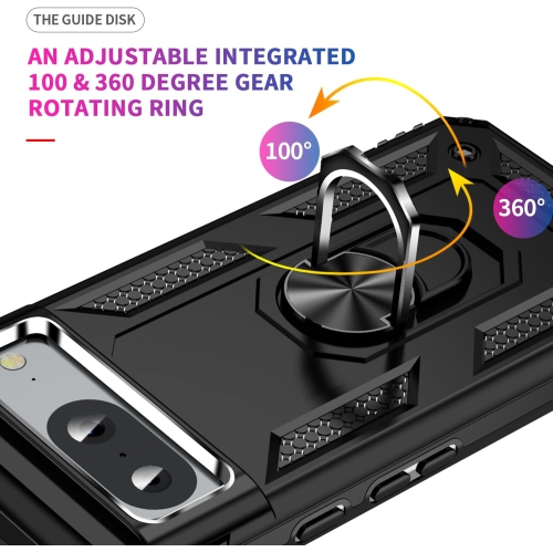 【CSmart】 Anti-Drop Hybrid Magnetic Hard Armor Case with Ring Holder for Google Pixel 8 2023, Black