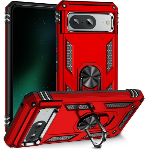 [CSmart] Étui hybride à coque rigide magnétique anti-chute avec anneau pour Pixel 8 2023 de Google, rouge