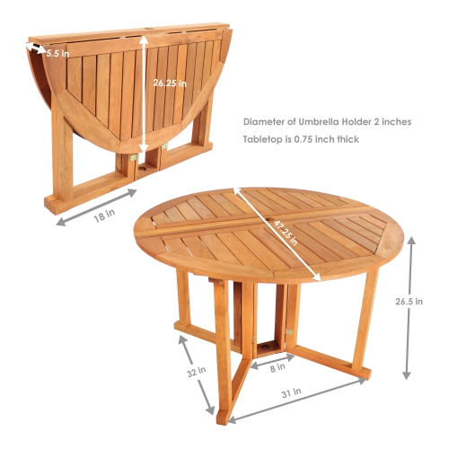 Sunnydaze Malaysian Hardwood Gateleg Patio Table with Teak Oil Finish