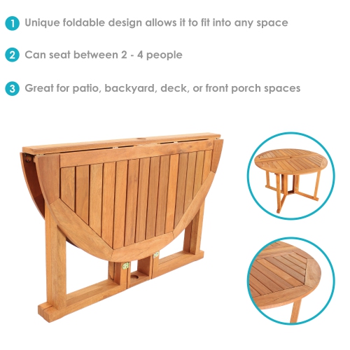 Sunnydaze Malaysian Hardwood Gateleg Patio Table with Teak Oil Finish