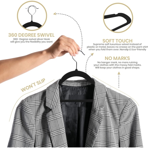 Utopia Home Premium Velvet Hangers 30 Pack - Non-Slip Clothes Black Suit with 360 Degree Rotatable Hook Heavy Duty Coat