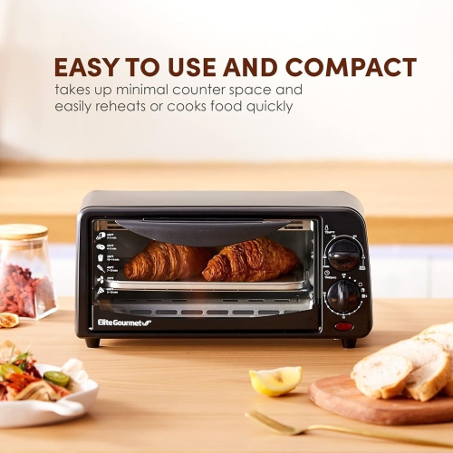 Elite Gourmet 2 Slice Countertop Toaster Oven Versatile - Black