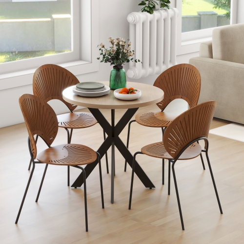 HOMCOM – Table de salle à manger ronde de 29 po pour 2-4 personnes, table de cuisine contemporaine moderne avec pattes en acier, brun