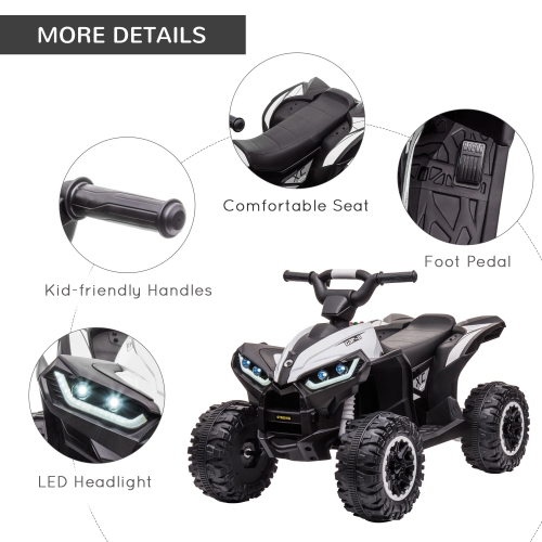 VTT pour enfants Aosom 12&nbsp;V, quad à quatre roues pour enfants avec musique, phares, haute et basse vitesse, VTT électrique alimenté par batterie