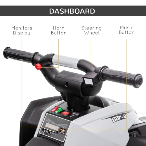 VTT pour enfants Aosom 12&nbsp;V, quad à quatre roues pour enfants avec musique, phares, haute et basse vitesse, VTT électrique alimenté par batterie