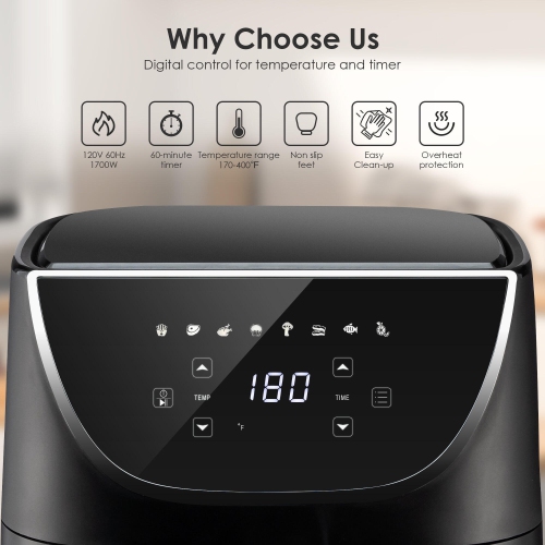 LIVINGbasics 6 QT Air Fryer - Digital Control, Non-stick Coating, 8 Cooking Presets