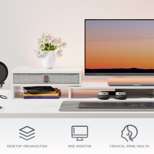 Fenge Computer Monitor Riser Stand with Drawer for 2 or 3 Monitors,Adjustable Length and Angle Desktop Laptop Stand,Office Organizer,Printer