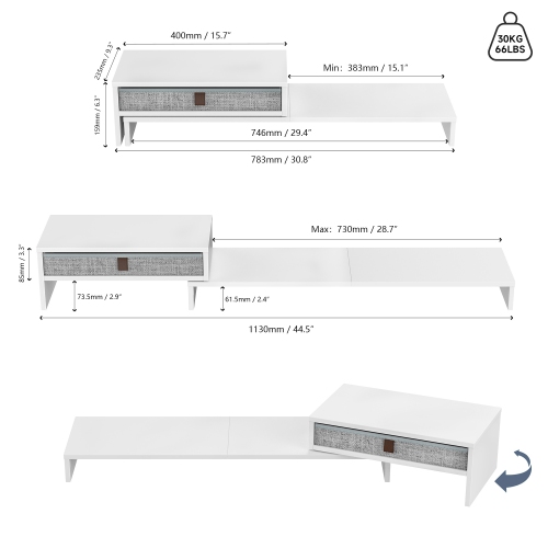 Fenge Computer Monitor Riser Stand with Drawer for 2 or 3 Monitors,Adjustable Length and Angle Desktop Laptop Stand,Office Organizer,Printer