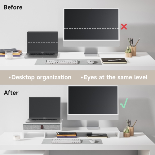 Fenge Computer Monitor Riser Stand with Drawer for 2 or 3 Monitors,Adjustable Length and Angle Desktop Laptop Stand,Office Organizer,Printer