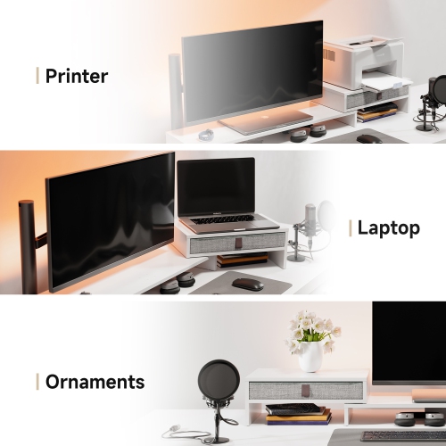 Fenge Computer Monitor Riser Stand with Drawer for 2 or 3 Monitors,Adjustable Length and Angle Desktop Laptop Stand,Office Organizer,Printer