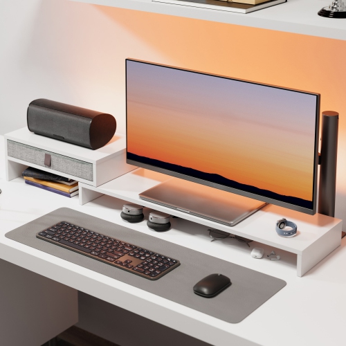 Fenge Computer Monitor Riser Stand with Drawer for 2 or 3 Monitors,Adjustable Length and Angle Desktop Laptop Stand,Office Organizer,Printer