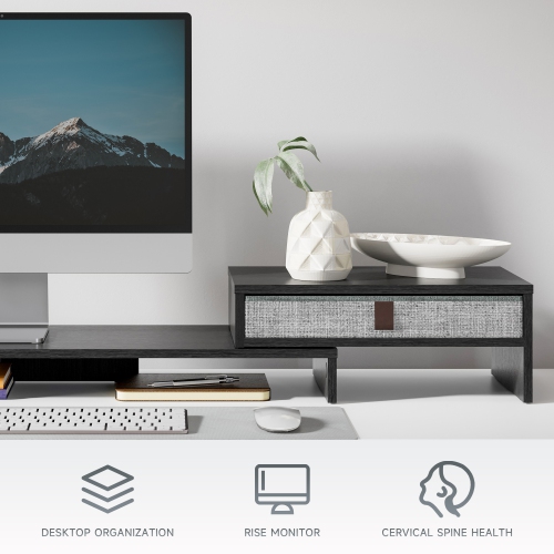 Socle pour moniteur d'ordinateur de Fenge avec tiroir pour 2 ou 3 moniteurs, support pour portable de bureau à longueur et angle réglables,