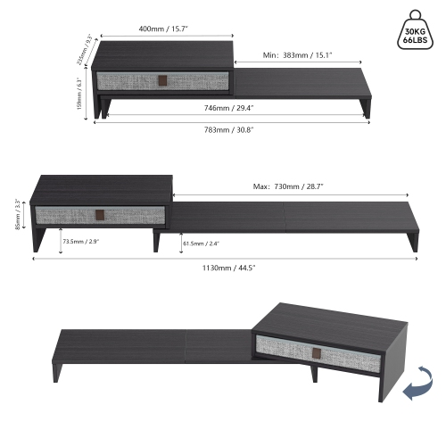 Socle pour moniteur d'ordinateur de Fenge avec tiroir pour 2 ou 3 moniteurs, support pour portable de bureau à longueur et angle réglables,