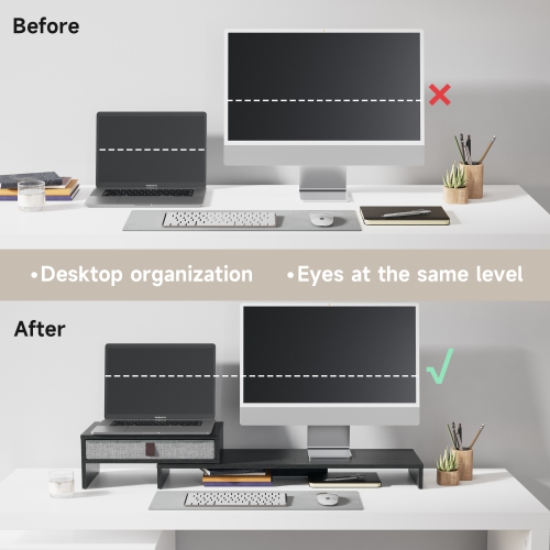 Socle pour moniteur d'ordinateur de Fenge avec tiroir pour 2 ou 3 moniteurs, support pour portable de bureau à longueur et angle réglables,