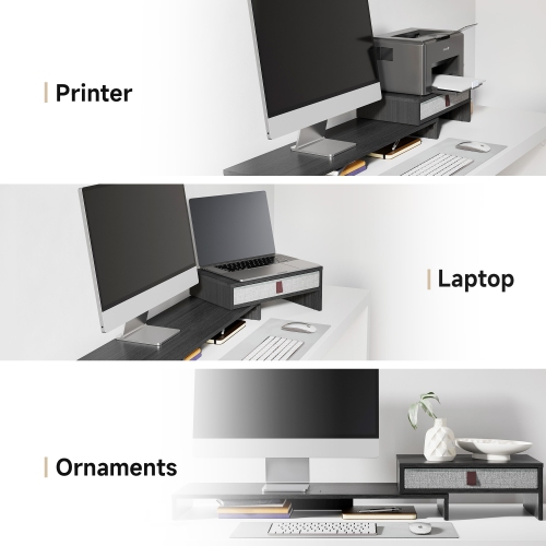 Socle pour moniteur d'ordinateur de Fenge avec tiroir pour 2 ou 3 moniteurs, support pour portable de bureau à longueur et angle réglables,