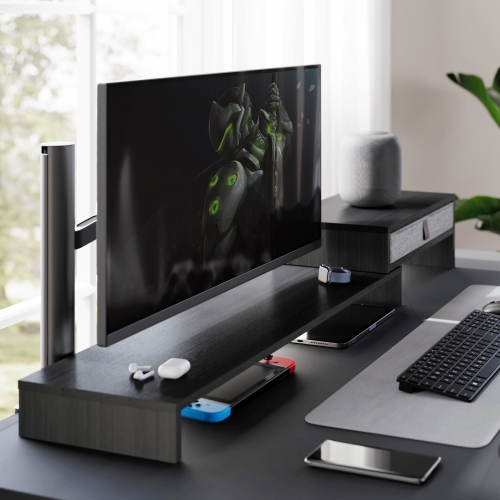 Socle pour moniteur d'ordinateur de Fenge avec tiroir pour 2 ou 3 moniteurs, support pour portable de bureau à longueur et angle réglables,