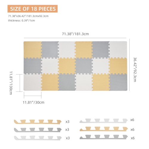 18pcs 1.62 Sqm Puzzle Baby Playmats , Assembled Size 71.38" x 36.42" EVA Foam Play Mat Crawl Floor Mat for Kids Toddler