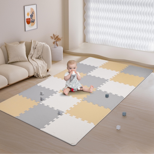 18pcs 1.62 Sqm Puzzle Baby Playmats , Assembled Size 71.38" x 36.42" EVA Foam Play Mat Crawl Floor Mat for Kids Toddler