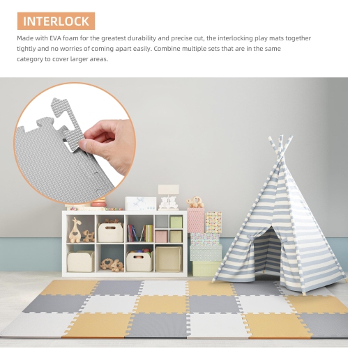 18pcs 1.62 Sqm Puzzle Baby Playmats , Assembled Size 71.38" x 36.42" EVA Foam Play Mat Crawl Floor Mat for Kids Toddler