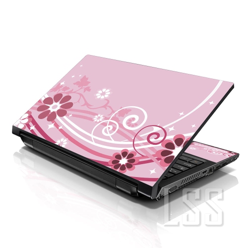 LSS  17 17.3 Inches Laptop Notebook Skin Sticker w 2 Wrist Pads - Reusable Cover Protector Vinyl Sticker Cover Decal Fits 17" - 19" - Floral Pattern