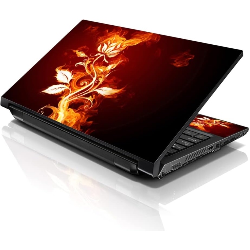 LSS  17 17.3 Inches Laptop Notebook Skin Sticker w 2 Wrist Pads - Reusable Cover Protector Vinyl Sticker Cover Decal Fits 17" - 19" - Flame Floral