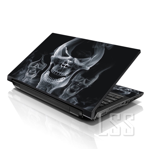 LSS 17 17.3 Inches Laptop Notebook Skin Sticker with 2 Wrist Pads - Reusable Cover Protector Vinyl Sticker Cover Decal Fits 17" - 19" - Smoke Skull