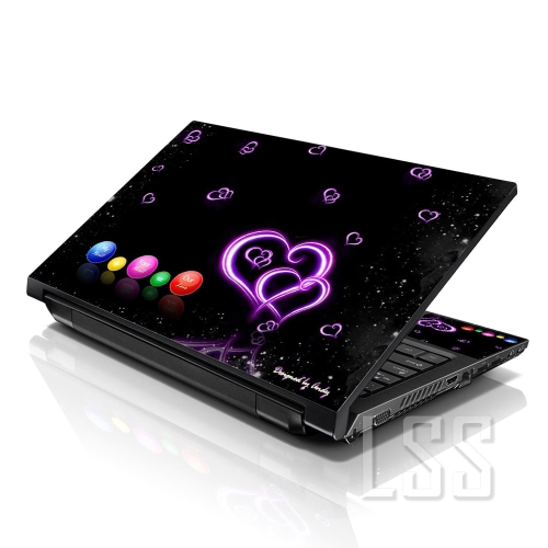 LSS  15 15.6 Inches Laptop Notebook Skin Sticker w 2 Wrist Pads - Reusable Cover Protector Vinyl Sticker Cover Decal Fits 13" - 16" - Hearts Pattern