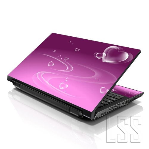LSS 17 17.3 Inches Laptop Notebook Skin Sticker with 2 Wrist Pads - Reusable Cover Protector Vinyl Sticker Cover Decal Fits 17" - 19" - Pink Hearts