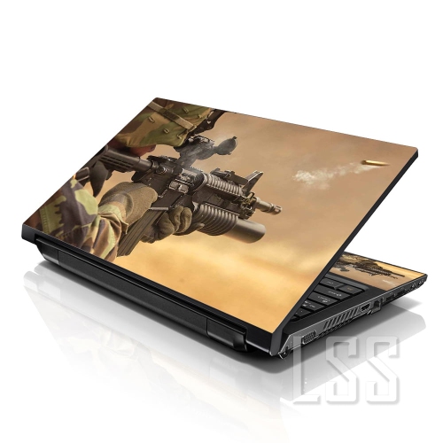 LSS  15 15.6 Inches Laptop Notebook Skin Sticker w 2 Wrist Pads - Reusable Cover Protector Vinyl Sticker Cover Decal Fits 13" - 16" - Shooting Army