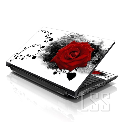 LSS  17 17.3 Inches Laptop Notebook Skin Sticker w 2 Wrist Pads - Reusable Cover Protector Vinyl Sticker Cover Decal Fits 17" - 19" - Rose Floral