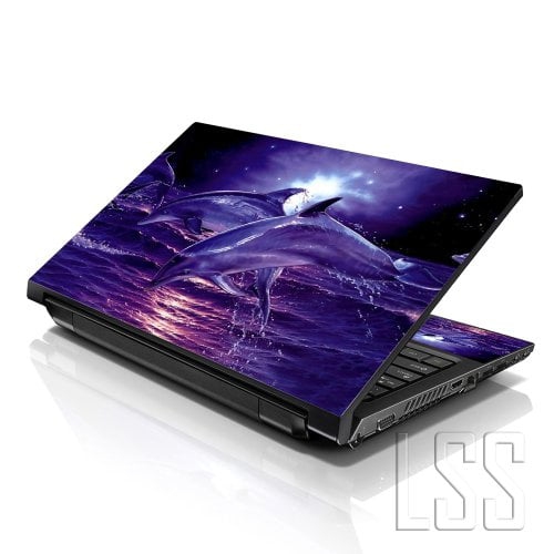 LSS  17 17.3 Inches Laptop Notebook Skin Sticker w 2 Wrist Pads - Reusable Cover Protector Vinyl Sticker Cover Decal Fits 17" - 19" - Dolphins