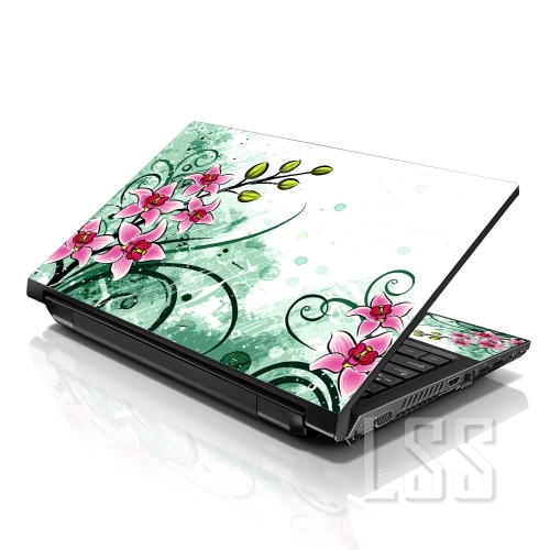 LSS  17 17.3 Inches Laptop Notebook Skin Sticker \w 2 Wrist Pads - Reusable Cover Protector Vinyl Sticker Cover Decal Fits 17" - 19" - Flower Floral