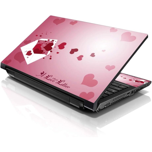 LSS  15 15.6 Inches Laptop Notebook Skin Sticker w 2 Wrist Pads - Reusable Cover Protector Vinyl Sticker Cover Decal Fits 13" - 16" - Hearts