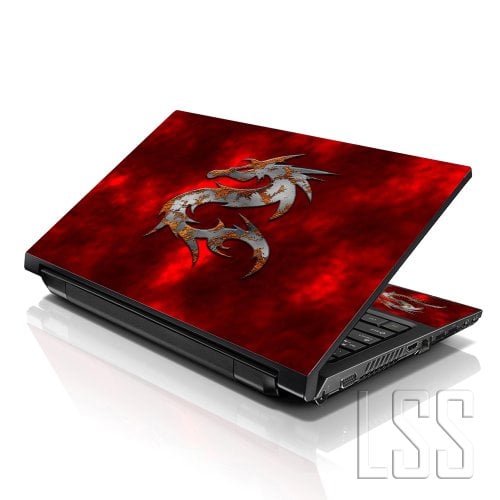 LSS  15 15.6 Inches Laptop Notebook Skin Sticker \w 2 Wrist Pads - Reusable Cover Protector Vinyl Sticker Cover Decal Fits 13" - 16" - Dragon Pattern