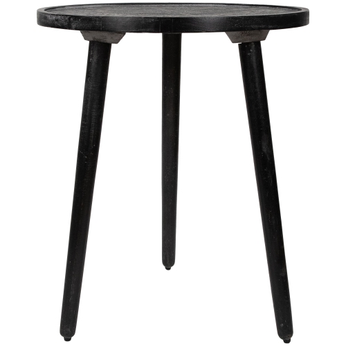18" Charcoal Black and Gray Floral Engraved Wooden Side Table
