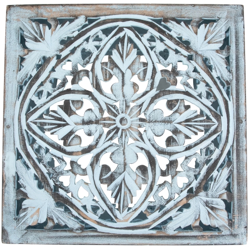 Set of 2 Antique Blue Square Stackable Nesting Side Table and Stool 16"