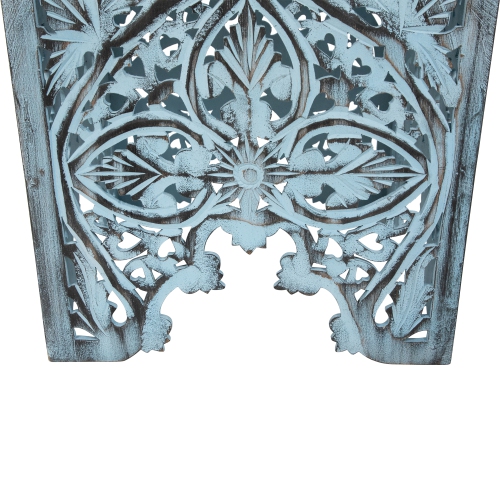 Set of 2 Antique Blue Square Stackable Nesting Side Table and Stool 16"