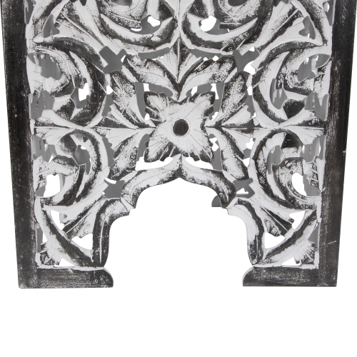 Set of 2 Antique Gray and Black Square Stackable Nesting Side Table and Stool 16"