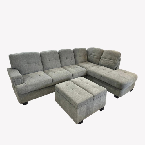 Cosmic Homes Bena Comfortable Sectional Sofa With RHF Chaise & Storage Ottoman - Exquisite Grey