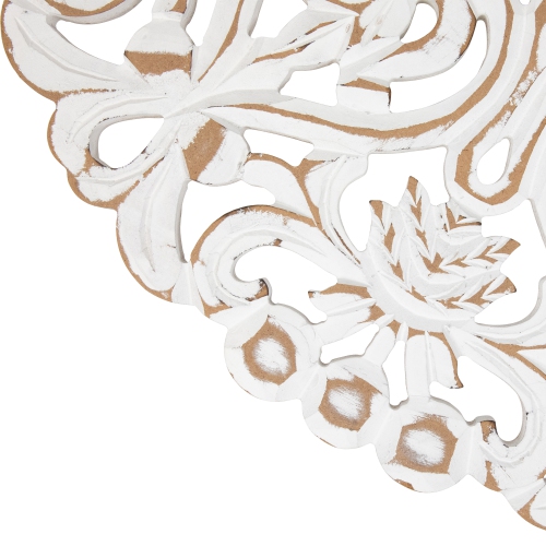 24" Brushed Antique White Damask Round Wall Panel