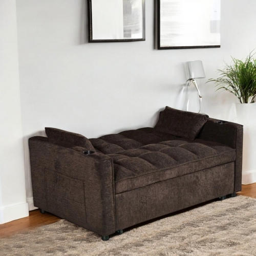 Cosmic Homes Aspire Fabric Upholstered Sofa Bed With Built-In USB Charging Ports - Brown