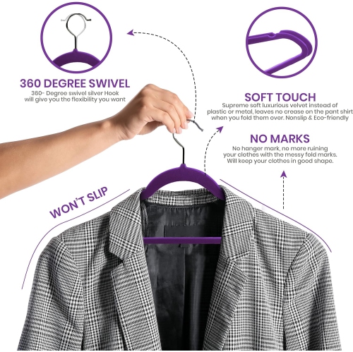 Utopia Home Premium Velvet Hangers 50 Pack - Non-Slip Clothes Purple Suit with 360 Degree Rotatable Hook Heavy Duty Coat