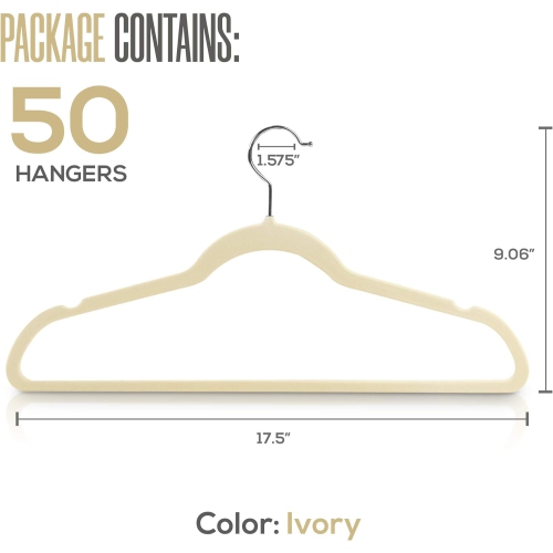 Utopia Home Premium Velvet Hangers 50 Pack - Non-Slip Clothes Ivory Suit with 360 Degree Rotatable Hook Heavy Duty Coat