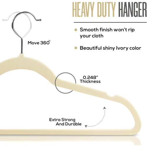 Utopia Home Premium Velvet Hangers 50 Pack - Non-Slip Clothes Ivory Suit with 360 Degree Rotatable Hook Heavy Duty Coat