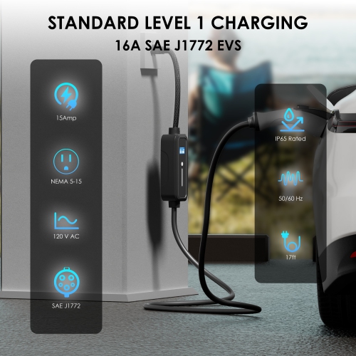 Chargeur 110&nbsp;V de 1 V de 16 a de Rexing, testé et certifié UL, station de recharge rapide pour voiture électrique intérieure/extérieure, prise