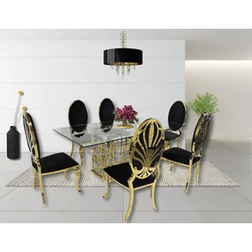 QUEENSONS Zenith Gold With Ice Black Dining Set