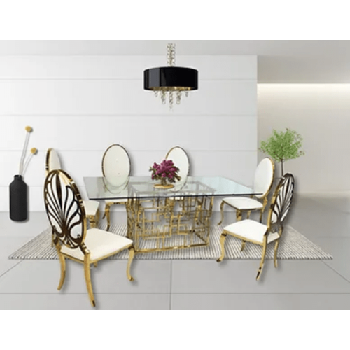 QUEENSONS Zenith Gold With Ice White Dining Set