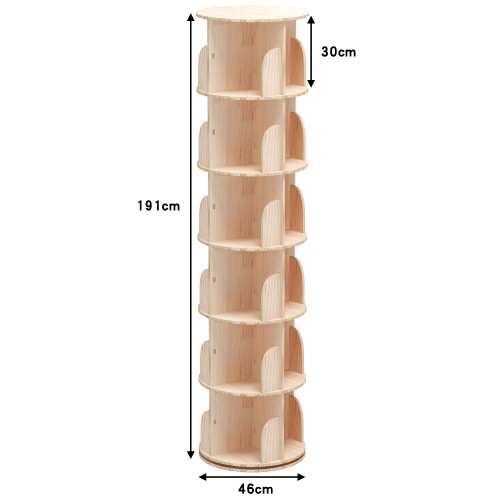 6 Tier Rotating Bookshelf, 360° Solid Wood Rotating Stackable Shelves Bookshelf Organizer for Home, Bedroom, Office